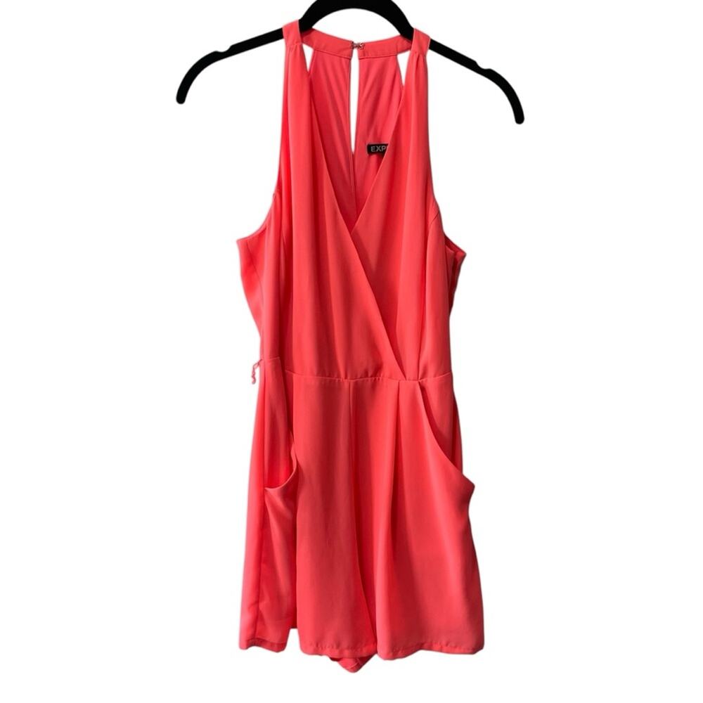 Express Faux Wrap Sleeveless Keyhole Back Short Romper Coral Size 0
